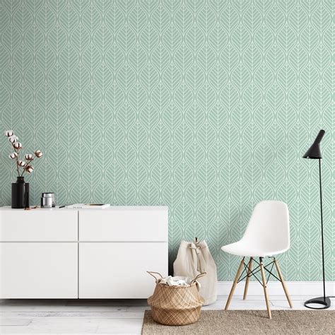 Peel And Stick Removable Wallpaper Green Mural Geometric Etsy