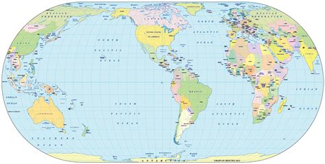 Vector World Political Map In The Eckert Iv Projection Us Centric In