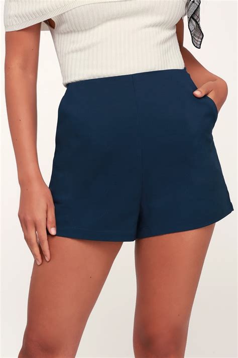 Chic Navy Blue Shorts Blue Woven Shorts High Waisted Shorts Lulus