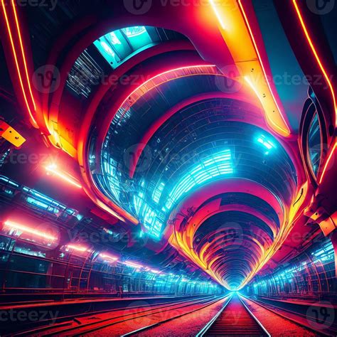 Concept Art De Souterrain Tunnel Dans Néon Futur Ville Génératif Art
