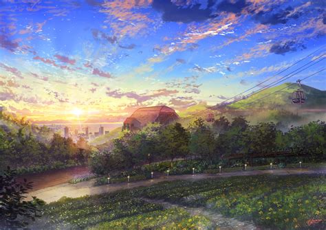 Download 1920x1080 Anime Landscape Pretty Clouds Sunset Scenic