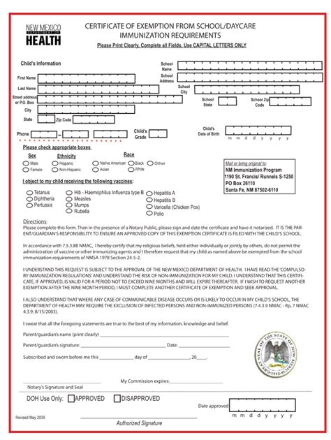 New Mexico Immunization Exemption Form Fill Out And Sign Online Dochub