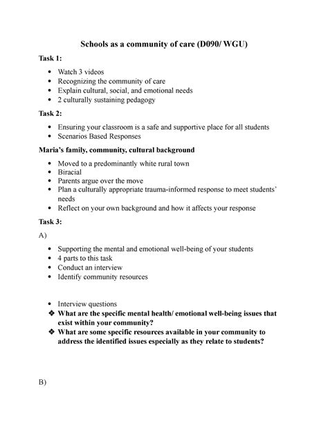 D090 Tasks Overview For All 4 Tasks Schools As A Community Of Care