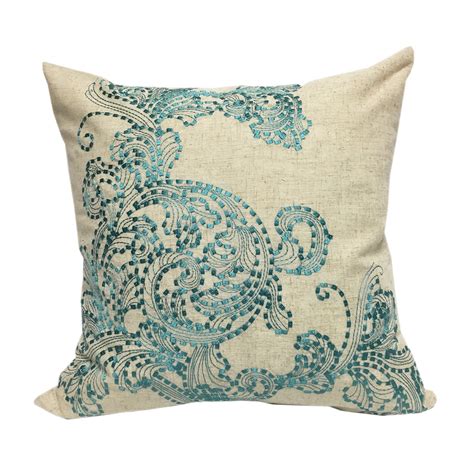 Stunning Embroidered Teal Poly Linen Throw Throw Pillow By Home Accent