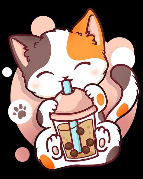 Cat Boba Tea Bubble Tea Anime Kawaii Neko Png Anime Png Cat Etsy