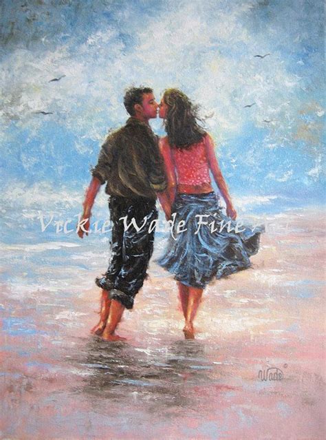 Beach Lovers Art Print Couple Kissing Kiss Love Walking On Etsy