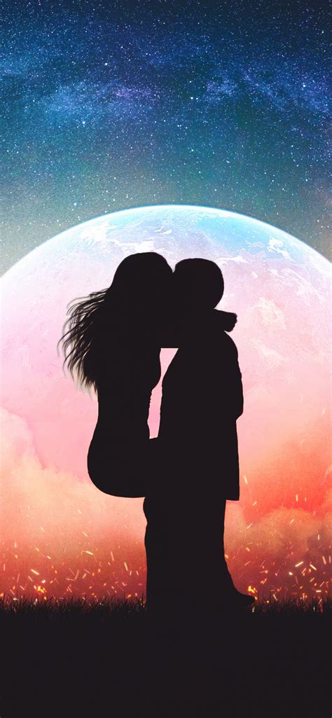 Couple Wallpaper 4k Romantic Kiss Silhouette Moon Lovers Sunset