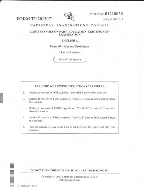 Pdf 244276803 Cxc Csec English A Paper2 2013 Dokumentips