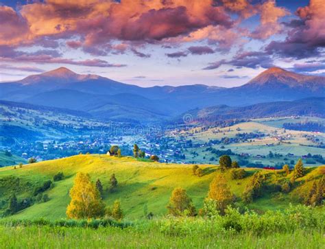 Beautiful Summer Landscape In The Mountain Village Stock Photo Image