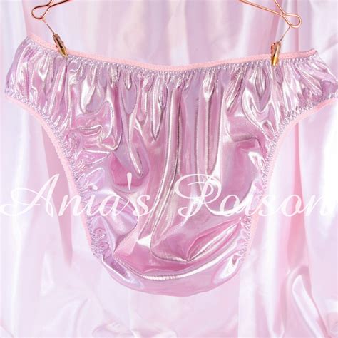 Sissy Shiny Satin Foil Lined Front Silver Pink Wetlook Panties Etsy