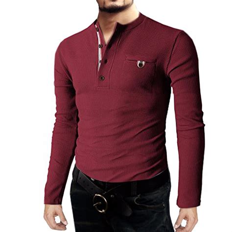 Mens Thermal Slim Fit Fashion Casual Henley Cotton Long Sleeve Shirts