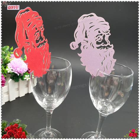 50pcs laser cut santa claus wine glass card paper escort card wedding party table decoration