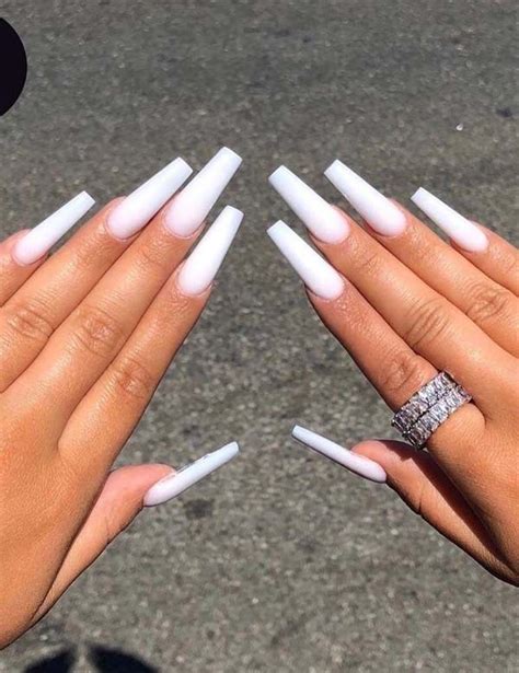 Adorable White Long Nails Designs And Images For 2019 In 2020 Nail