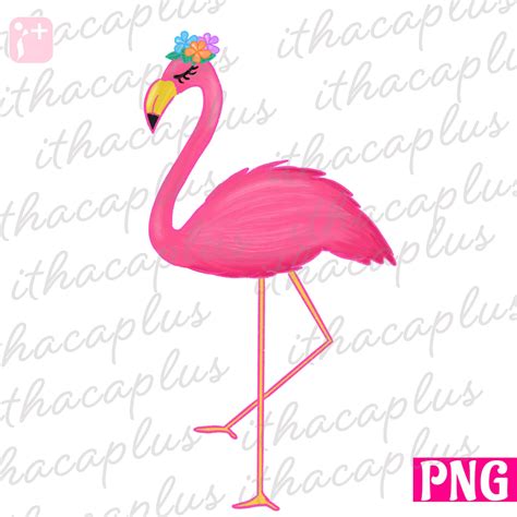 Flamingo With Flower Png Flamingo Clipart Flamingo Etsy Uk