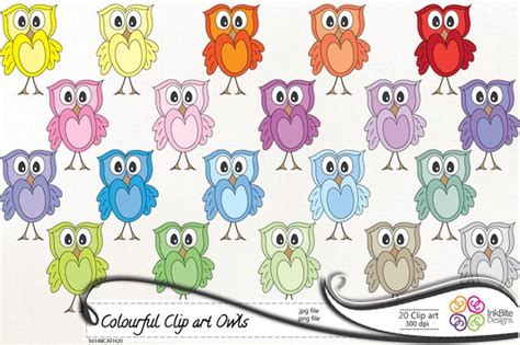 Owl Clip Art Clipart Colorful Owls Rainbow Owls By Inkbitedesign