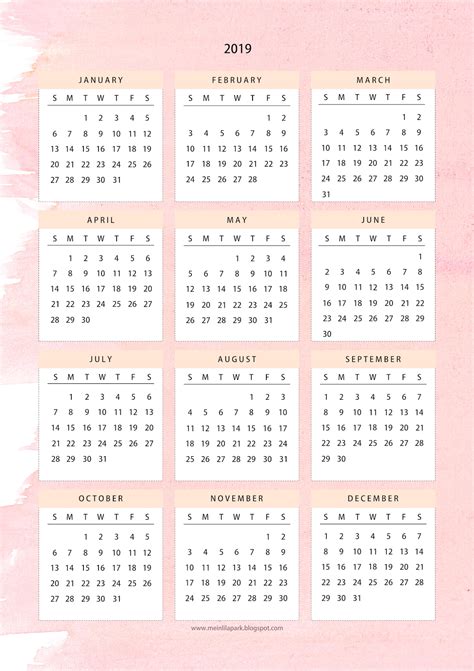 My First Free Printable 2019 Calendar Pink Creme