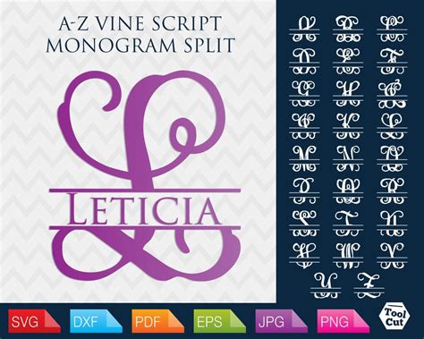 Split Monogram Letters Svg Vine Font Svg Split Vine Font Svg Files