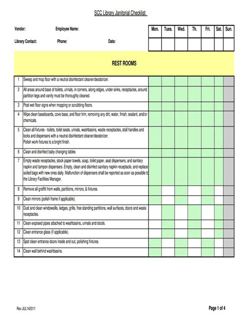 Janitorial Duties Checklist Fill Out And Sign Online Dochub