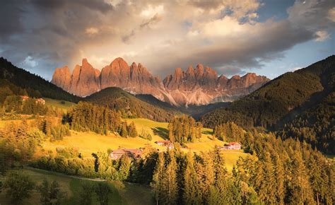 Italy Mountains Autumn Forests Houses Grasslands 4k Wallpaperhd Nature