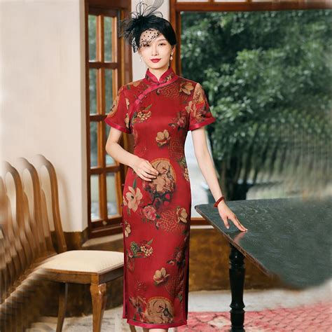Qipao Evening Dresses Silk Cheongsam Dress High End Customization Red
