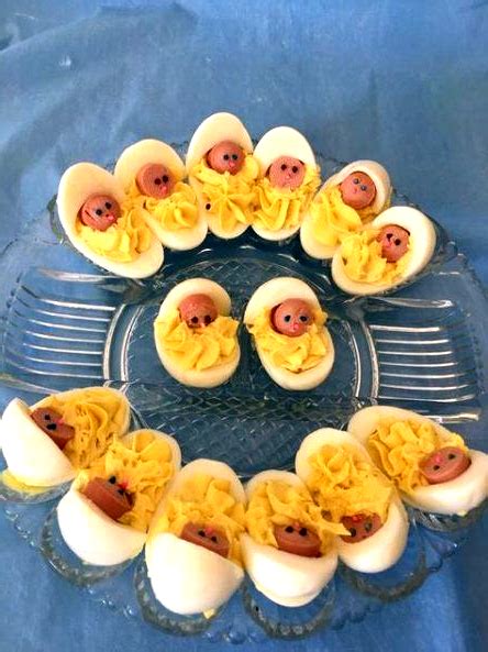 Before we get started with all of the tasty recipes for baby shower appetizers, i thought i'd share with you some free printable food labels / table tents that you can customize and place by each dish you serve! Baby shower food for boy appetizers deviled eggs 58 Ideas ...