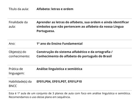 Alfabeto letras e ordem Planos de aula 1º ano Língua Portuguesa