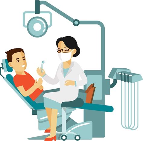 Doctor Dentista Mujer Y Paciente En Consultorio Dental Vector Premium