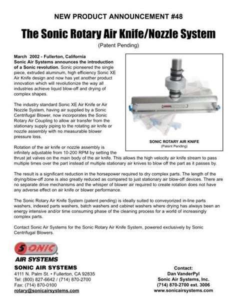 The Sonic Rotary Air Knife Nozzle System