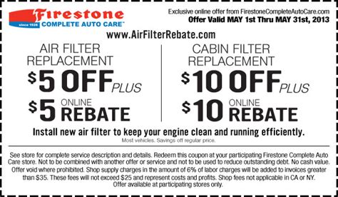 Firestone 5 10 Off Air Filter Printable Coupon