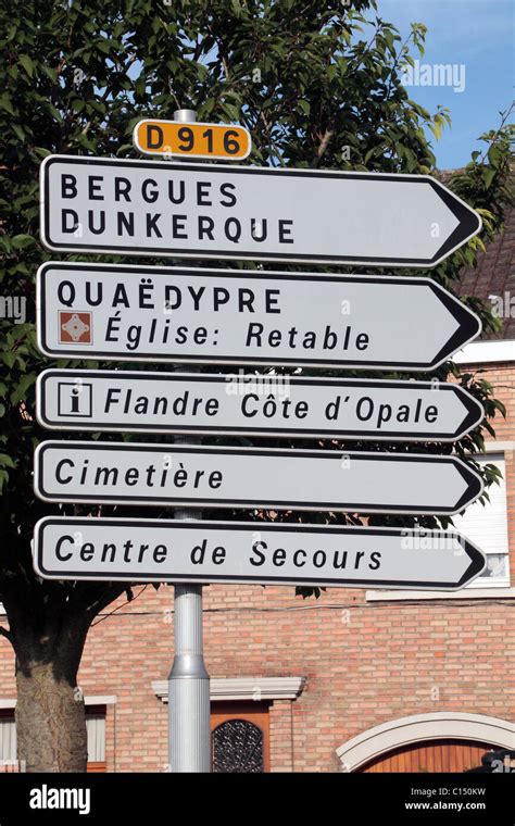 Typical French Road Signs On The D916 In The Centre Of The Pretty