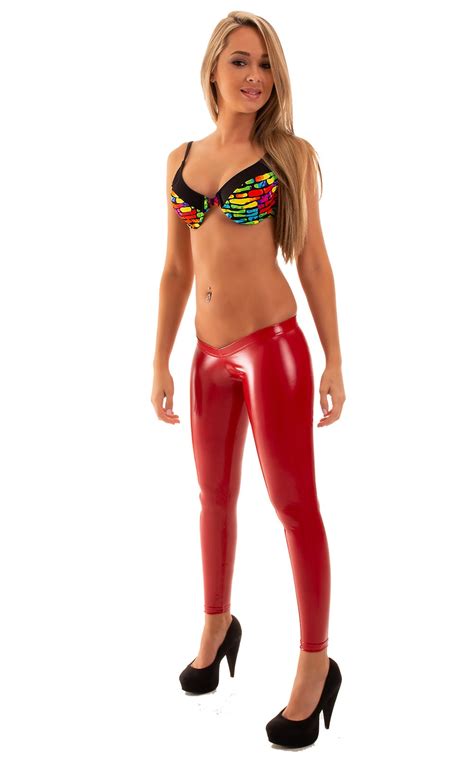 womens super low rise leggings in stretch gloss red vinyl