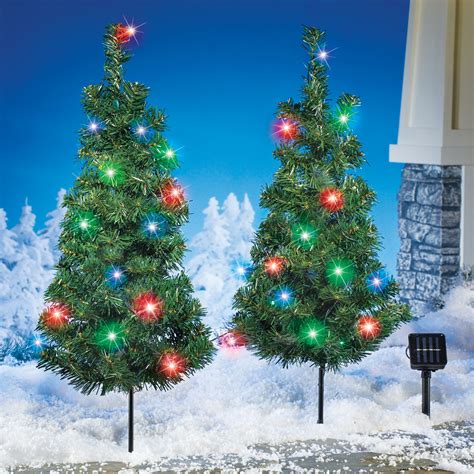 Solar Powered Lighted Christmas Tree Yard Pathway Stake