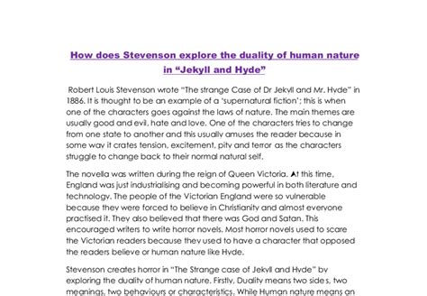 How Does Stevenson Explore The Duality Of Human Nature In Jekyll And