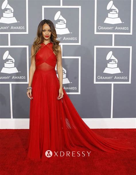 Rihanna Red Chiffon Prom Party Dress Grammys Xdressy