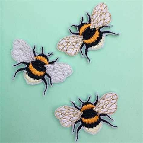 Bee Iron On Embroidered Patch Bumblebee Brooch Insect Patch Etsy