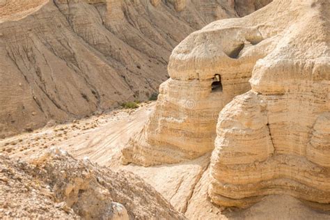 Cave In Qumran Where The Dead Sea Scrolls Were Found Stock Photo