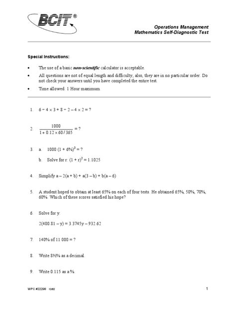 Bcit Math Diagnostic Test Velocity Renting