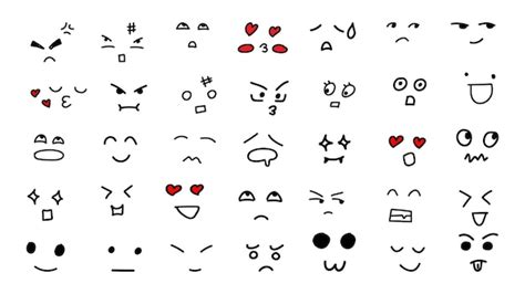 Premium Vector Cute Cartoon Comic Smile Doodle Character Emoticons