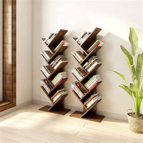 Yitahome Bookcase Tree Floor Standing Book Shelf Rustic Industrial