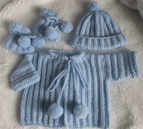 Baby Boys Sweater Outfit Made From This Free Newborn Layette Pattern
