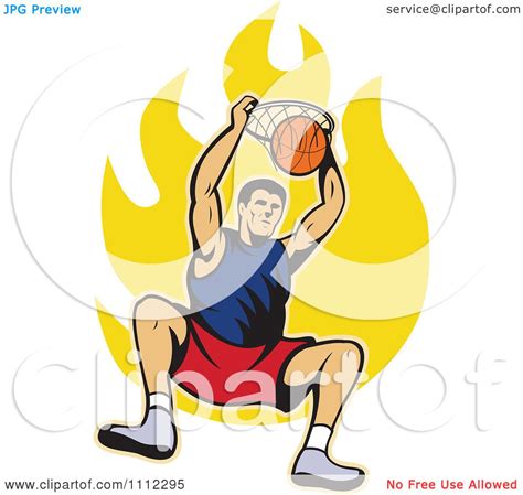 Clipart Basketball Player Dunking The Ball Over Flames