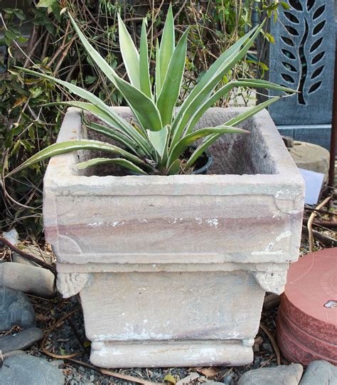 Hand Carved Stone Planter Barron Imports