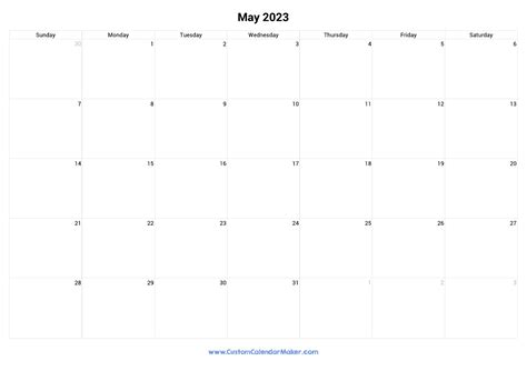May 2023 Landscape Calendar With Large Boxes