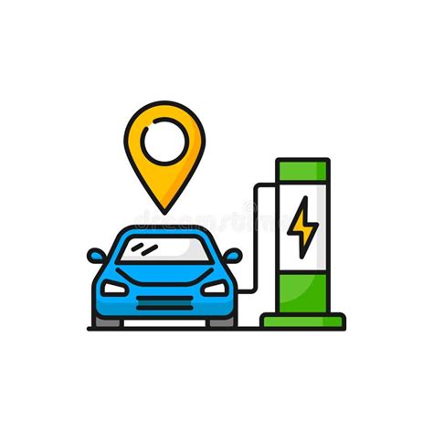 Electric Car Charge At Charging Station Color Icon Stock Illustration