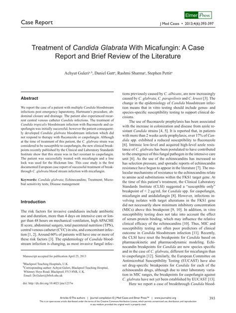Pdf Treatment Of Candida Glabrata With Micafungin A Case Report And