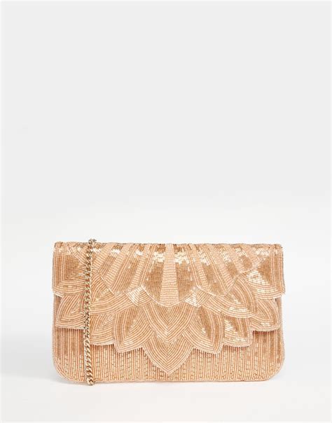 Dune Synthetic Eloise Rose Gold Beaded Clutch Bag In Metallic Lyst