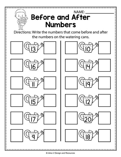 Before And After Numbers Worksheet