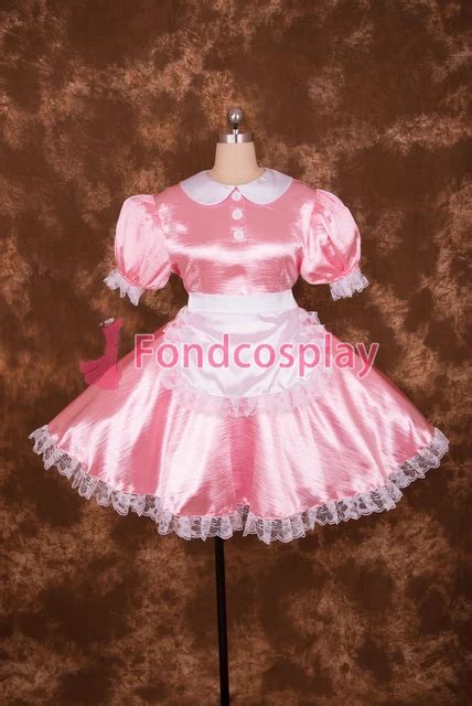 sexy lockable pink satin lace sissy maid short dress cosplay costume my xxx hot girl