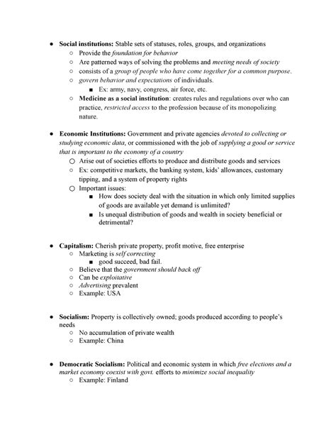 Unit 3 Notes Unit 3 Social Institutions Stable Sets Of Statuses