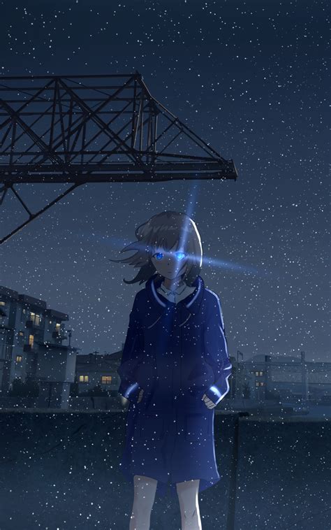 1600x2560 Anime Girl At Starry Night 1600x2560 Resolution Wallpaper Hd